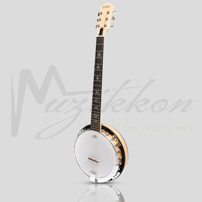 Heartland 6 String Deluxe Irish Banjo Left Handed 24 Bracket With Closed Solid Back Maple Finish