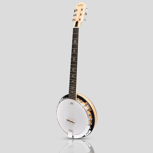 Heartland 6 String Deluxe Irish Banjo Left Handed 24 Bracket with Closed Solid Back Maple Finish