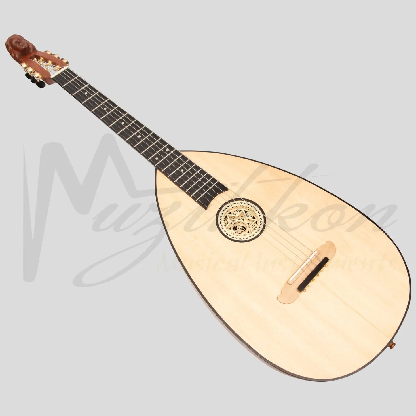 Muzikkon Lute Guitar 6 Steel Strings Variegated Lacewood Rosewood Left Handed