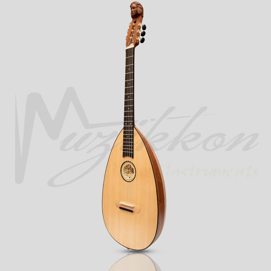 Muzikkon Lute Guitar 6 Steel Strings Variegated Lacewood Rosewood Left Handed