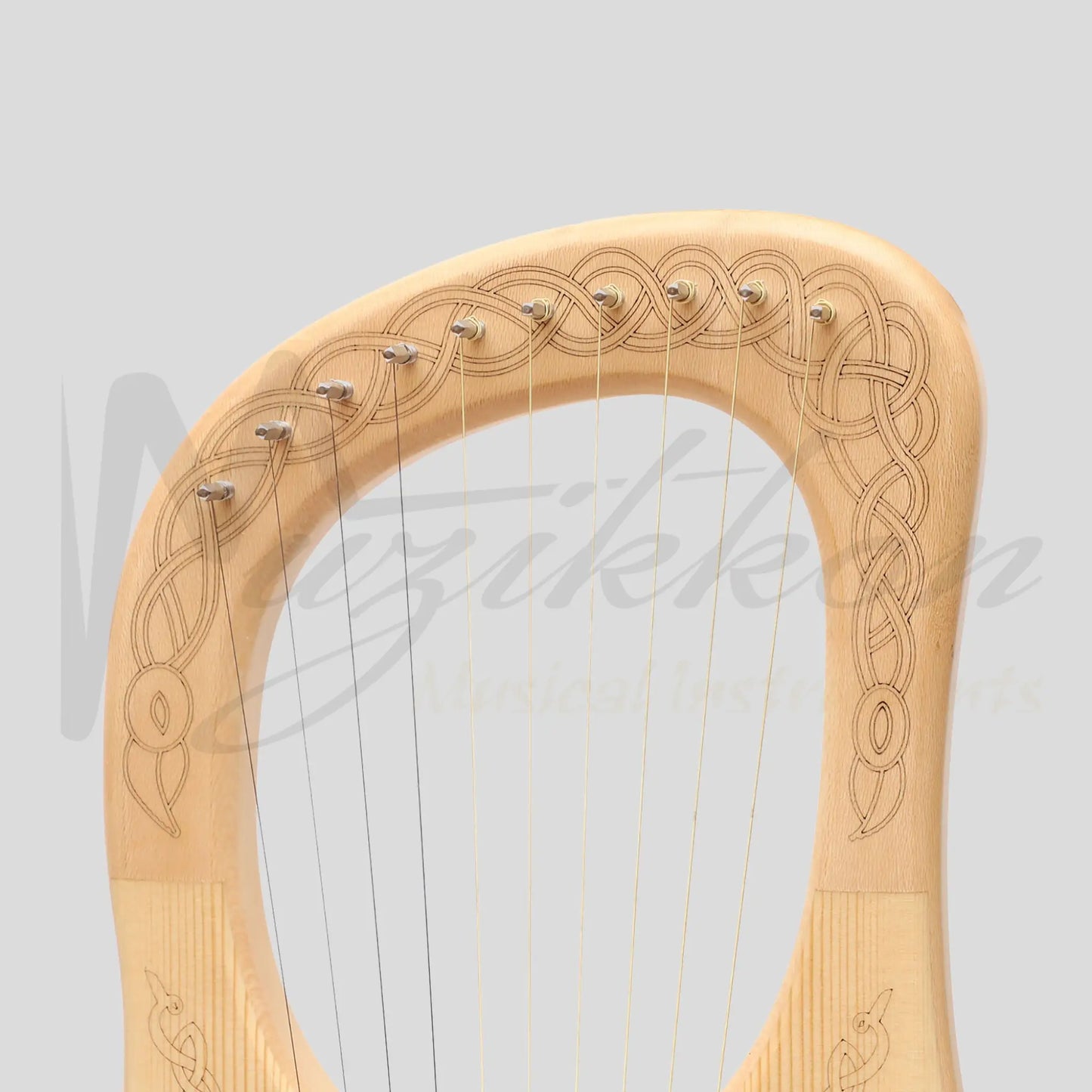 Muzikkon Lyre Harp 10 String Lacewood Engraved