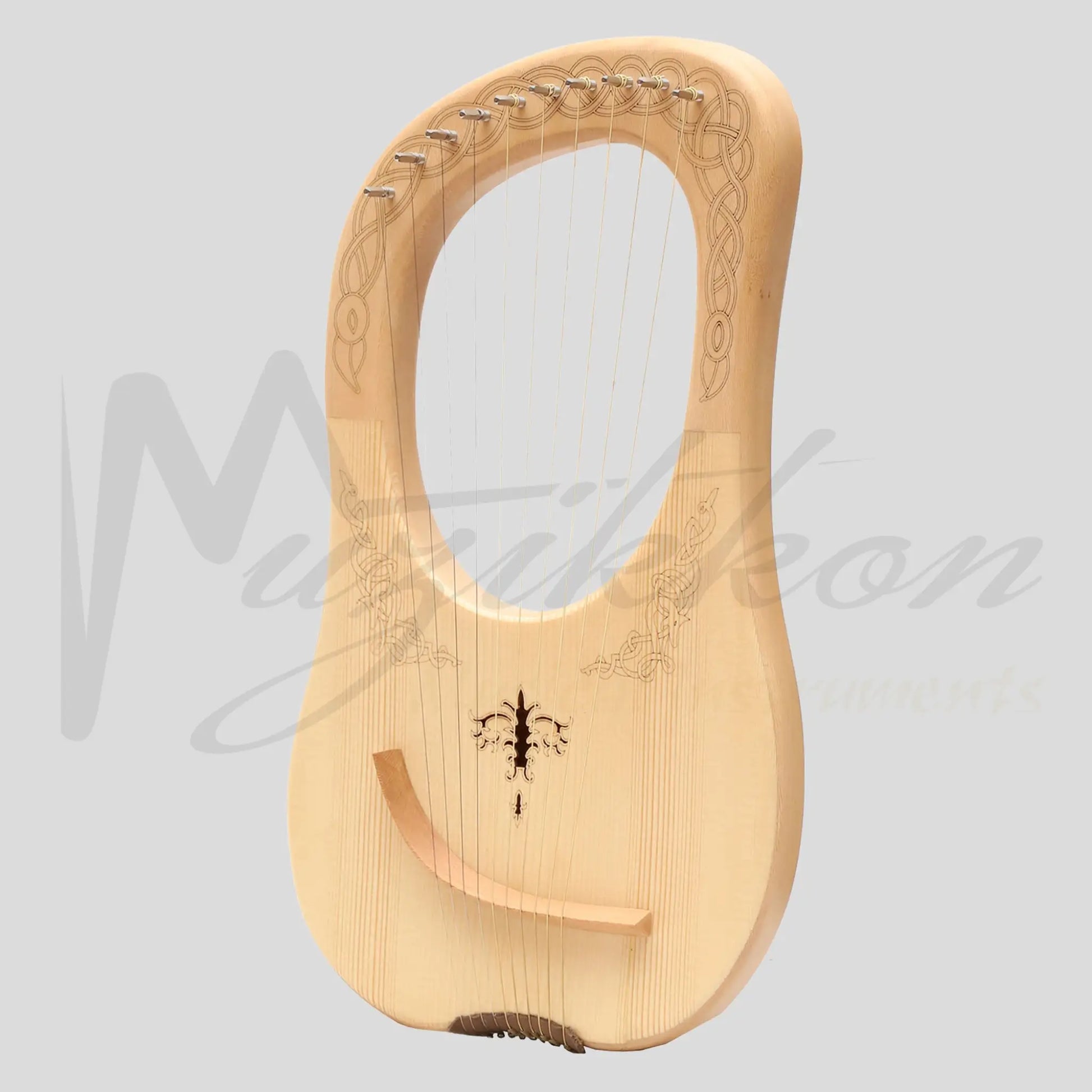 Muzikkon Lyre Harp 10 String Lacewood Engraved