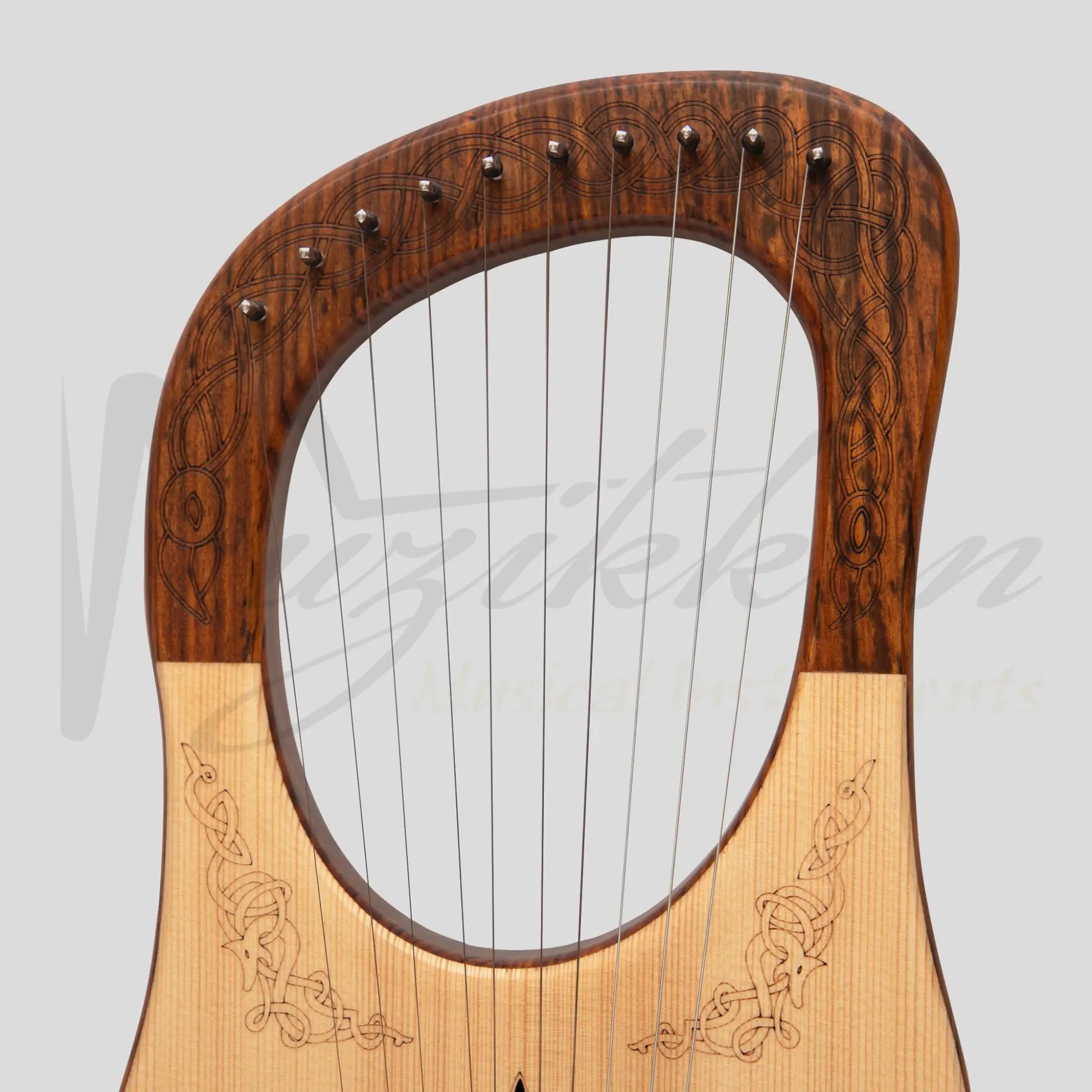 Muzikkon Lyre Harp 10 String Rosewood Engraved