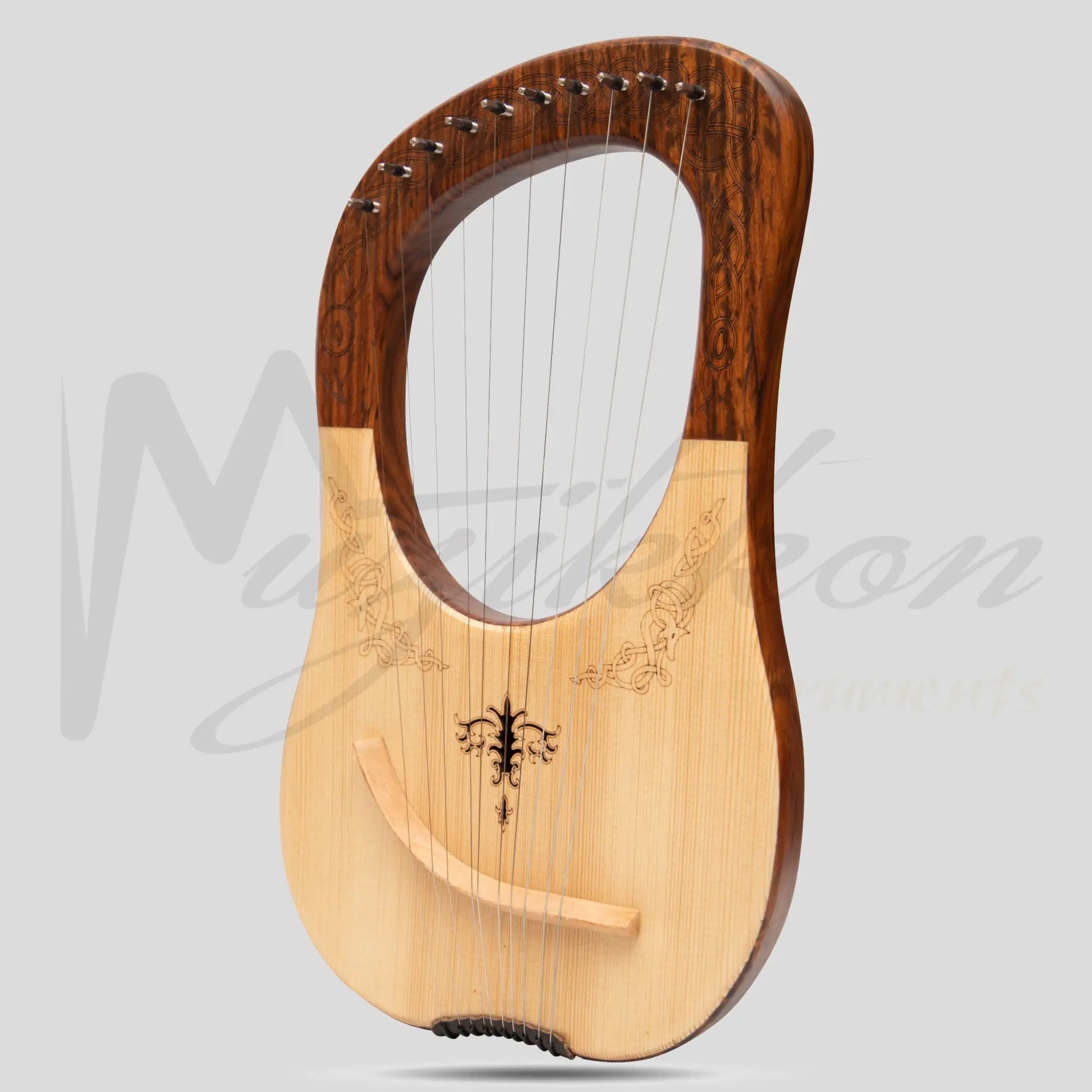 Muzikkon Lyre Harp 10 String Rosewood Engraved