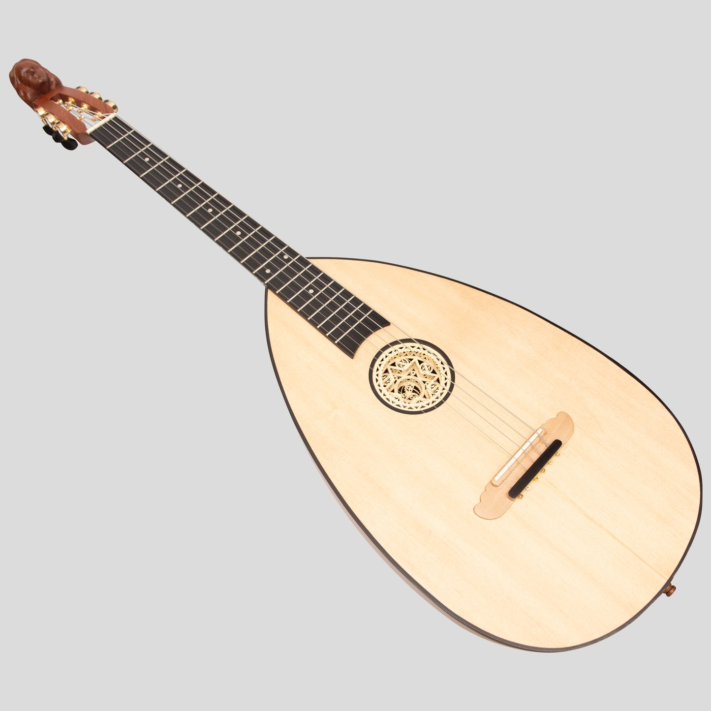 Muzikkon Lute Guitar, 6 Steel Strings Variegated Lacewood Rosewood Left Handed