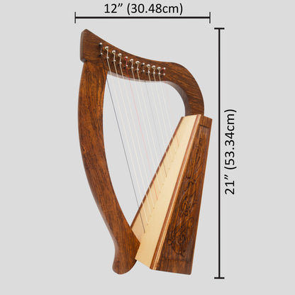 O'Carolan Harp 12 String Rosewood Celtic Dragon