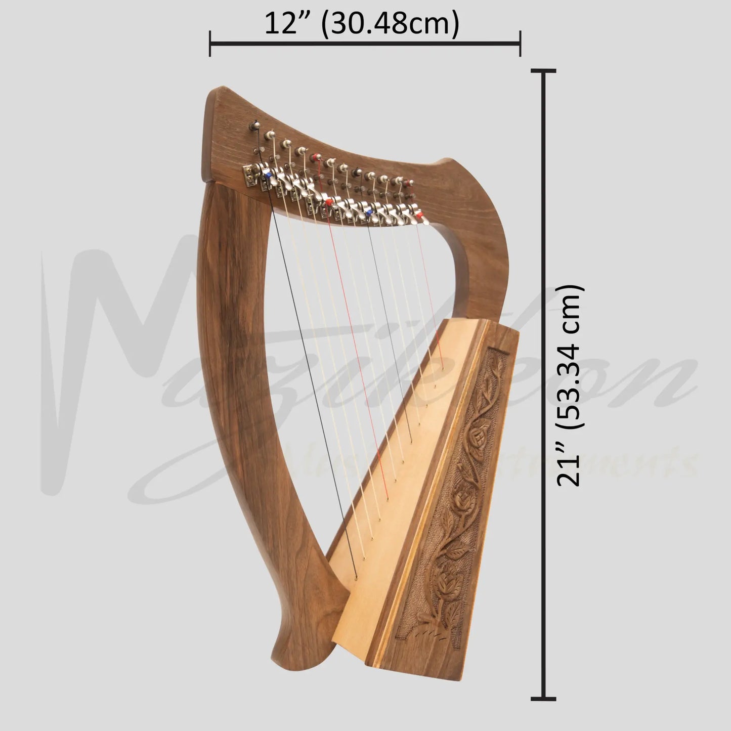 O’carolan Harp 12 String Walnut Mini-Harp With Sharpening Levers